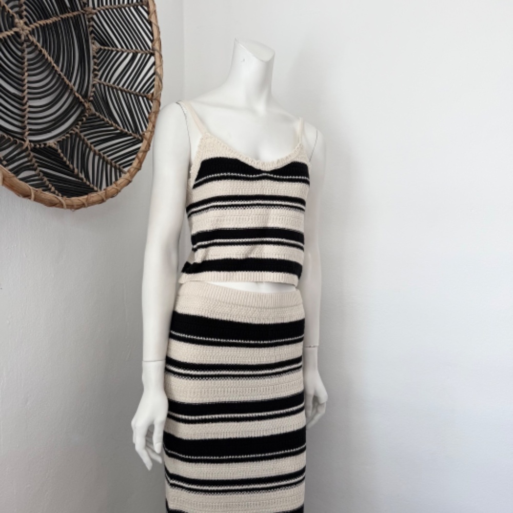 Striped Knit Tank and Maxi Skirt Set - Black & Cream - Picture 3 of 6